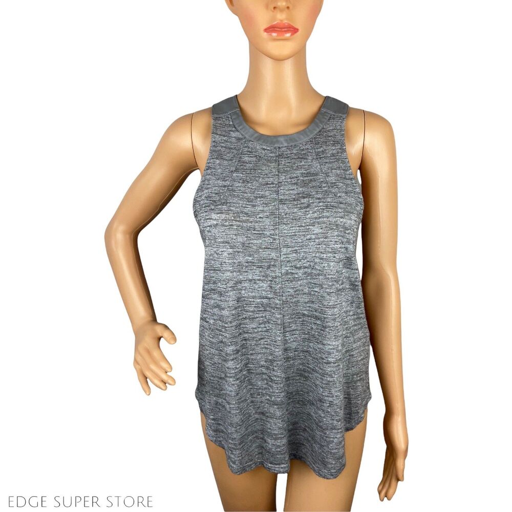 Banana Republic Gray Faux Leather Trim Zip Up Sleeveless Tank Top Size Small